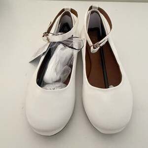 Bocca Girl's White Ankle Strap Ballet Flat Dress Shoes, Size 3